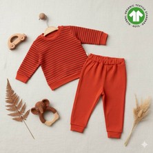 The Nest Kids Rust Bloom Premium Organik Pamuklu Çizgili Günlük Bebek Alt Üst Takım