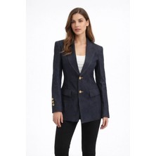 Nihanello Butik Gold Düğmeli Denim Blazer Ceket