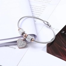 BG Jewellery Taşlı Rose Kalp Çelik Bileklik