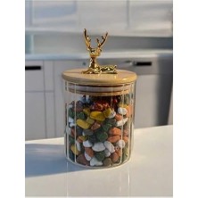 Eco Lounge (9X10 Cm) 1 Adet Geyikli Cam Saklama Kavanozu Geyik Başı Altın Renk Hava Geçirmez Y-421,ŞEFFAF