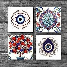 Eco Lounge Nazar, Çini Sanatı, Nar Ağacı Taş Bardak Altlığı Seti - 4 Parça - Dekoratif, Rustik Mutfak Aksesuarı, 10X10 Cm, Kaydırmaz Tabanlı, Şık ve Dayanıklı SC408