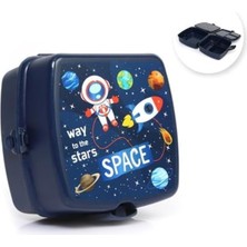 Eco Lounge Uzay Baskılı 4 Bölmeli ve Kaşık Çatallı Beslenme Çantası - Beslenme Kutusu