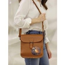 Zyla Portring Desenli Postacı Çantası El Yapımı Örgü Dikişli 26,5X24,5X7 cm