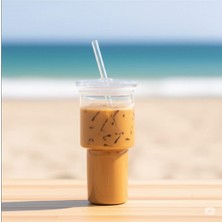 Eco Lounge Bambu Kapaklı Cam Pipetli 450 ml Borosilikat Bardak