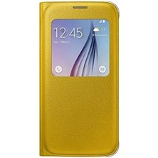 Galaxy S6 Orjinal S-View Cover (Deri Görünümlü) - Sarı EF-CG920PYEGWW (Outlet)