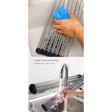 Eco Lounge Evye Üstü Katlanır Paslanmaz Çelik Pratik Sebze Meyve Bulaşık Kurutma Süzgeci,rulo Bulaşık Kurutma Rafı (37X22)