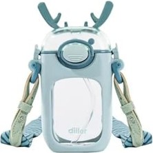 Eco Lounge Tritan Çocuk Matarası Askılı 400ML Pipetli Hayvan Kulaklı (Turkuaz)