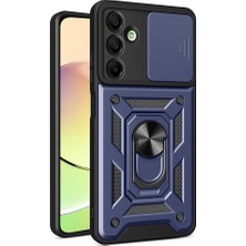 Galaxy Ile Uyumlu A16 Kılıf Magnetik Standlı Kamera Korumalı Sürgülü Vega Kapak, Mavi
