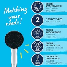 Eco Lounge Start 110 El Duşu, 2 Akışlı (Yağmur & Jet), Smartswitch, 110MM Yuvarlak Duş Başlığı, Silikon Halka, Kireç Önleyici Sistem, Krom, 26948001