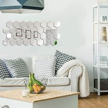 Eco Lounge Data Kablo Düzenleyici, 36 Parça Çıkarılabilir Akrilik Ayna Duvar Çıkartması, Altıgen Yapışkanlı Duvar Aynası, Oturma Odası ve Yatak Odası Dekorasyonu Için (Gümüş, 10 x 8.5 x 5cm)