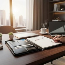 Eco Lounge Premium Deri Sekreterlik – Mandallı Evrak Tutucu, Tablet Bölmeli Organizer, Çok Gözlü Evrak Dosyası (Hesap Makinesiz Model), Fermuarlı (32.5 × 25 Cm), Siyah