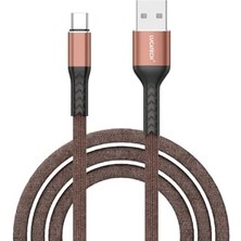 Eco Lounge Type-C Hızlı Şarj Kablosu – Kahverengi, Örgülü, Kırılmaz, 1m USB Girişli