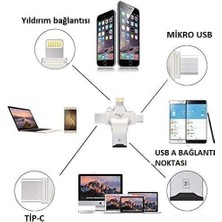 Eco Lounge 4'ü 1 Arada Otg Kart Okuyucu Dört Bağlantı Noktası: Lightning + Tip C + Micro USB + USB Kart Okuyucu, Gümüş