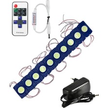 Powerr Led Aydınlatma 20 Adet 12 Volt 2.4 Watt Turkuaz Kare Cob LED Modül 12A Tek Renk Rf Dimmer 2A Priz Tipi Adaptör Set