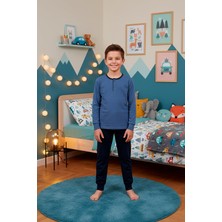 Kompedan Erkek Çocuk Interlok Bisiklet Yaka Pijama Takımı | Indigo 205