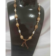 Shine Elagance Kahverengi Iri Cam Boncuk Aralar Deniz Kabuğu Boncuk Detaylı Ucunda Cam Dal Temalı Kadın Kolye Sevgililer Günü Hediyesi