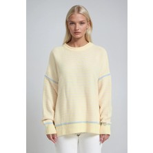 Lijuri Bisiklet Yaka Oversize Çizgili Triko Kazak 1419