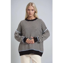 Lijuri Bisiklet Yaka Oversize Çizgili Triko Kazak 1419