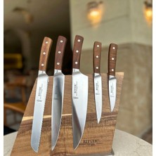 Solingen Ritter Ahşap Saplı 5'li Şef Bıçağı Seti - Aslanmaz Çelik - Manyetik Ahsap Standlı