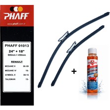 Phaff Renault Symbol 2 (2009-2012) Ön Silecekleri (Sol Sağ 600MM+450MM) ve Börfh 32 ml Konsantre Cam Suyu Şampuanı Seti