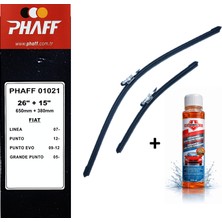 Phaff Fiat Punto (2007-2017) Ön Silecekleri (Sol Sağ 650MM+380MM) ve Börfh 32 ml Konsantre Cam Suyu Şampuanı Seti
