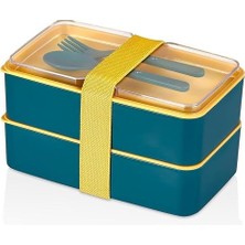 2 Katlı Yemek Kabı, Çatal Kaşık Setli, Taşıma Kayışlı, Büyük Boy