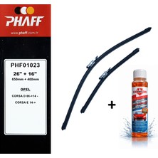 Phaff Opel Corsa E (2014-2018) Ön Silecekleri (Sol Sağ 650MM+400MM) ve Börfh 32 ml Konsantre Cam Suyu Şampuanı Seti