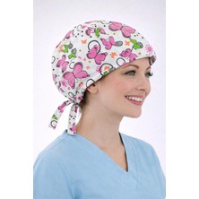 Dr. Mitra Cerrahi Bone Medikal Doktor Hemşire Hastane Bonesi Unisex -Fuşya Kelebek Desen