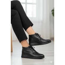 Shoemix Hakiki Deri Siyah Kadın Bot Akıllı Bağcıklı Casual Günlük Bot