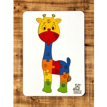 Tollihy Brinco Ahşap Eğitici Puzzle - 10 Parçalı Sayı ve Renk Öğretici Zürafa Figürlü Yapboz (21X15 Cm)