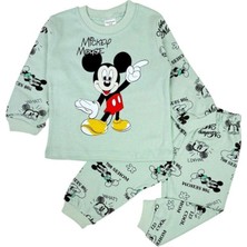 The Secret Desire Mickey Mouse Baskılı Erkek Çocuk Pijama Takımı (Uzun Kollu Üst + Alt) 6-12 Ay Su Yeşili