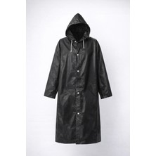 Pazarcan Siyah Kapüşonlu Çıtçıtlı Eva Yağmurluk Rüzgar ve Suya Dayanıklı Unisex Standart Boy