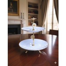 Çnr Home Collection Metal Ayaklı Yaldızlı Katlı Porselen Sunumluk Kurabiyelik Şekerlik