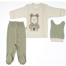 The Secret Desire Ayıcık Nakışlı Yenidoğan 3’lü Hastane Çıkışı Seti (Çıtçıtlı Üst + Patikli Alt + Şapka)