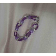 Shine Elagance Mor Cam Boncuk Aralarda Doğal Gümüş Rengi Kristal Kapaması Gümüş Rengi Çelik Şık Kadın Bileklik Sevgililer Günü Hediyesi