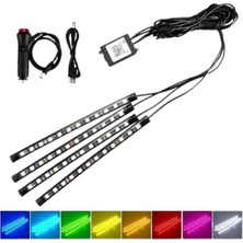 Pazarcan Araç Içi Ayak Altı LED 12 LED Işık Sese Müziğe Duyarlı Rgb Işıklı Aydınlatma Seti