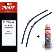 Phaff Seat Leon 2 (2009-2012) Ön Silecekleri (Sol Sağ 650MM+650MM) ve Börfh 32 ml Konsantre Cam Suyu Şampuanı Seti
