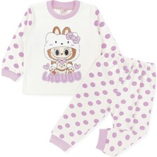 The Secret Desire Labubu Baskılı Puanlı Kız Çocuk Pijama Takımı (Uzun Kollu Üst + Alt) 6-12 Ay