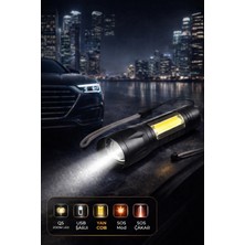 Pazarcan Şarjlı El Feneri 3 Modlu USB Kablo Hediyeli, Sos Modlu, Kutulu, Taşınabilir