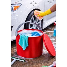 Liground Kırmızı Kulplu Kapaklı Temizlik Kovası Yuvarlak Kova Çöp Kutusu Temizlik Kovası Oyuncak Kutusu