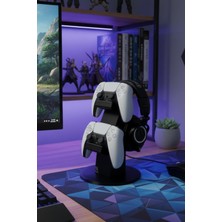 Doyonix Ps5 Dualsense Çift Kol ve Kulaklık Standı Tutucu 2'li Oyun Konsolu Aksesuarı Siyah