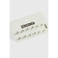 Ayena Moda 12 Adet Inci Zirkon Tek Taşlı Küpe