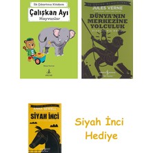 İş Bankası Kültür Yayınları Çalışkan Ayı - Hayvanlar: Ilk Çıkartma Kitabım + Dünyanın Merkezine Yolculuk + Siyah Inci Hediye