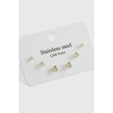 Ayena Moda 6 Adet Zirkon Tek Taşlı Çelik Küpe