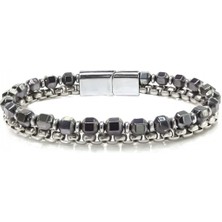 Neararsanbizde Elmas Kesim Hematit ve Çelik Zincir Bileklik 33572B21D1