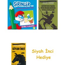 İş Bankası Kültür Yayınları Şirinler ile Hikayeli Boyama Kitabı - Sihirli Yumurta + Dünyanın Merkezine Yolculuk + Siyah Inci Hediye