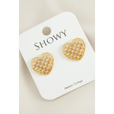 Ayena Moda Kalp Yeni Sezon Taşlı Küpe