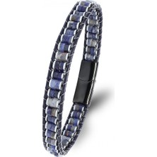 Neararsanbizde Orijinal Deri, Lapis Doğaltaş ve 316L Titanyum Çelik Erkek Bileklik 33572B22D10