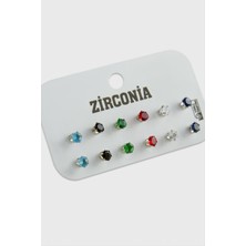 Ayena Moda 12 Adet Renkli Zirkon Tek Taşlı Küpe