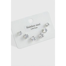 Ayena Moda 6 Adet Kare Zirkon Tek Taşlı Çelik Küpe ( Küçük Kare )